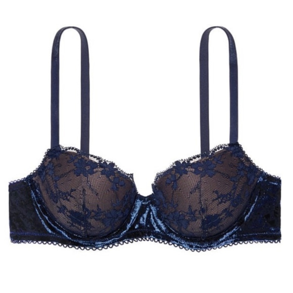 •NWT Victoria’s Secret Ocean Blue Velvet Trim Dream Angels Demi Bra // 32DDD - Picture 2 of 4